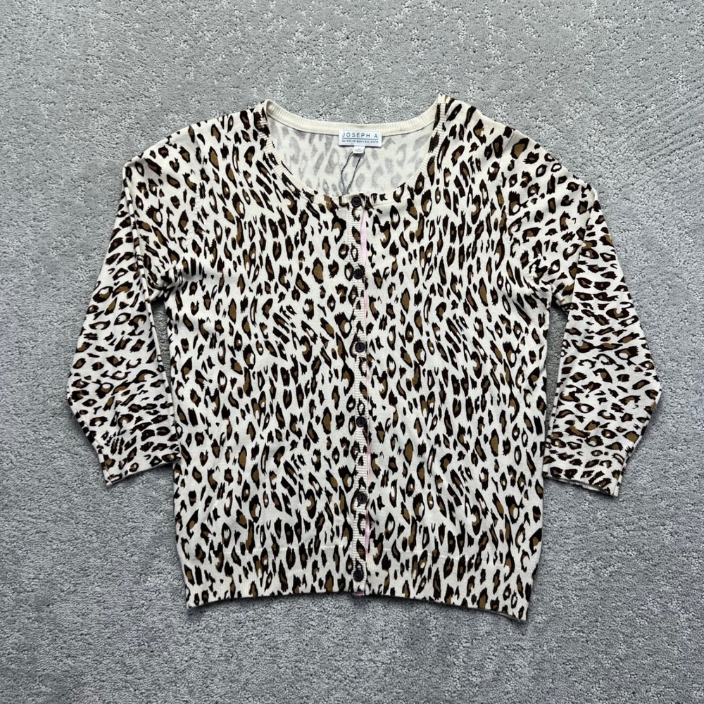 Joseph A Cardigan Sweater Womens Medium Cheetah Print 3/4 Sleeve Rayon Blend NWT